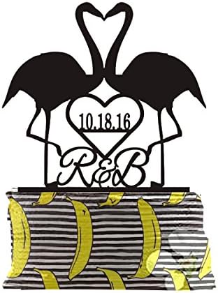 Flamingos Wedding Cake Topper, Cake Topper With Wedding Date,Initials Cake Topper,Custom Animal Cake Topper.