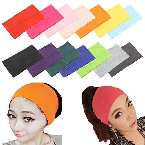 Binmer(TM)Women Candy Color Wide Yoga Headband Elastic Hair Bands Turban Stretch Hairband