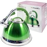 Green Stainless Steel Lightweight Whistling Kettle For Gas Electric Hobs 3.5L