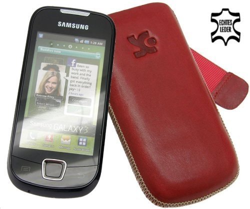 Suncase Ledertasche (Lasche mit R&uuml;ckzugfunktion) f&uuml;r Samsung i5800 Galaxy 3 rot Preisvergleich