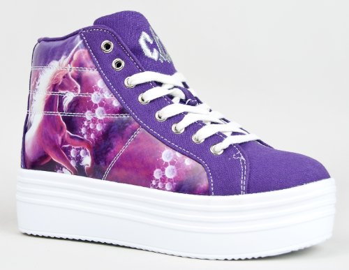 Y.R.U. YRU Shoes MONSTER Unicorn Print Lace Up High Top Platform Sneaker