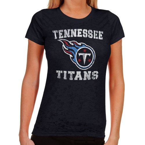 Tennessee Titans Ladies Distressed Arch Logo T-Shirt - Navy Blue (Small)