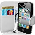 F�r Apple iPhone 4 4G 4S Buch-Stil Kunstledertasche in Wei� H�lle Mit Magnetverschlu� Etui Tasche Case Schutzh�lle - Plus Mit Touchscreen Eingabestift im Mini Format, LCD Displayschutzfolie und Reinigungstuch Inklusive
