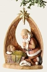 4" Joseph's Studio Kneeling Santa & Baby Jesus Wood Cut Christmas Ornament