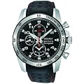Seiko Sportura Chronograph Black Leather Strap Gents Watch SNAE65P1
