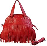 Ladies Red Tassle Fringe Stud Shoulder Handbag