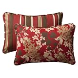 Pillow Perfect Decorative Red Brown Floral Striped Reversible Toss Pillow - Rectangle - 24-1 2 Length - 2-Pack