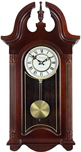 Bedford Clock Collection 26.5" Colonial Mahogany Cherry Oak Finish Chiming Wall Clock with Roman Numerals