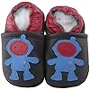 Kidzuu Soft Sole Baby Infant Leather Crib Shoes Black Blue Astronaut Red Detail