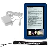 Slim High Quality Durable Silicone Skin Case Customer Made For Barnes & Noble Nook eBook Reader (Navy, Blue, Dark Blue) + Includes a 4-Inch eBigvalue Determination Hand Strap + Easy Travel Home Wall Charger