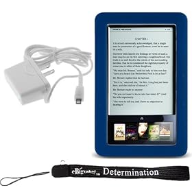 Slim High Quality Durable Silicone Skin Case Customer Made For Barnes & Noble Nook eBook Reader (Navy, Blue, Dark Blue) + Includes a 4-Inch eBigvalue Determination Hand Strap + Easy Travel Home Wall Charger