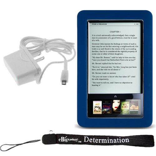 Slim High Quality Durable Silicone Skin Case Customer Made For Barnes & Noble Nook eBook Reader (Navy - Blue - Dark Blue) + Includes a 4-Inch eBigvalue Determination Hand Strap + Easy Travel Home Wall Charger Image Slim High Quality Durable Silicone Skin Case Customer Made For Barnes & Noble Nook eBook Reader (Navy - Blue - Dark Blue) + Includes a 4-Inch eBigvalue Determination Hand Strap + Easy Travel Home Wall Charger