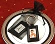Corporate Gifts Leather Frame Keychain Place Card in Sheer Organza Bag: Corporate thank you gifts
