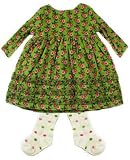 : Hartstrings Green Woven Dress and Polka Dot Tights