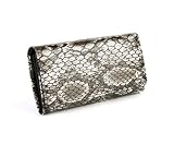Portefeuille en cuir femme, super class, noir python look, gris