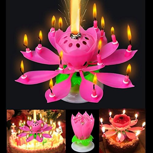 Allife® Amazing Romantic Musical Lotus Rotating Birthday Candle, White, Yellow, Pink (1Pink)