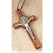 Saint Benedict 3" Wood Cruifix with Brown Trim and Cord Necklace - Made in Italy