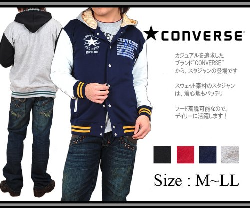 CONVERSE / カットフード着脱 ラインリブ切替 グランドジャンパー (スタジャン) (M/L/LL)(全4色)