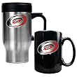 Carolina Hurricanes NHL Stainless Steel Travel Mug & Black Ceramic Mug Set - Primary Logo by Great American Products