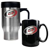 NHL Carolina Hurricanes Stainless Steel Travel Mug and Black Ceramic Mug Set (Primary Logo)