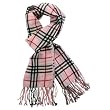 100% Pashmina/Cashmere Classic Plaid Tassel Ends Long Scarf Shawl - Pink