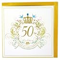 Golden Anniversary Card from the Papier D'or Range - 50th Wedding Happy Anniversary- Foiled, Embossed and Hand-Finished with Diamante by Real & Exciting Designs