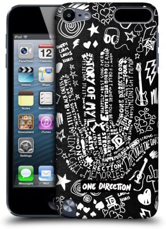 Official One Direction 1D Black Pattern Doodle Design Hard Back Case Cover for Apple iPod Touch 5G 5th Gen 6G 6th Gen