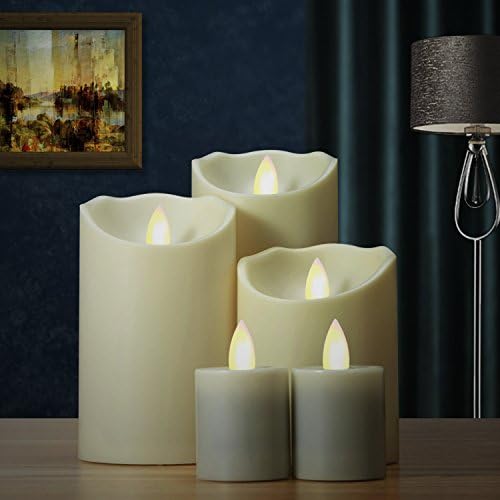 SMTYLE Dancing Flame Wax Pillar LED Candle with Timer,remote Control (Ivory)