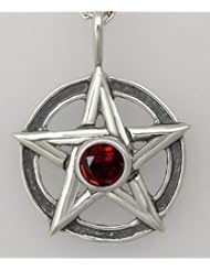 Sterling Silver Pentagram Accented with a Genuine Garnet, Made in America