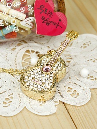 Guitar Necklace Flash Golden   Stone Jewelry  Drive Cubic