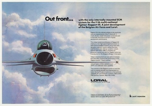Cover image : 1979 Loral Rapport III ECM F-16 Aircraft Double-Page Print Ad