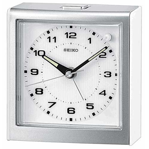 Seiko Bedside Alarm Clock Silver-Tone Metallic Case