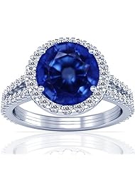Platinum Round Cut Blue Sapphire Ring With Sidestones (GIA Certificate)