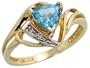 10k Gold Trillion Ring, w/ Brilliant Cut Diamonds & Trillant Cut December Birthstone 6mm Blue Topaz Stone, 7/16 in. (11mm) wide, size 7