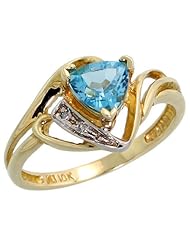10k Gold Trillion Ring, w/ Brilliant Cut Diamonds & Trillant Cut December Birthstone 6mm Blue Topaz Stone, 7/16 in. (11mm) wide