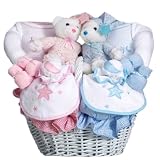 Baby Shower Gift Basket for Twin Babies - Boy and Girl - Pink and Blue
