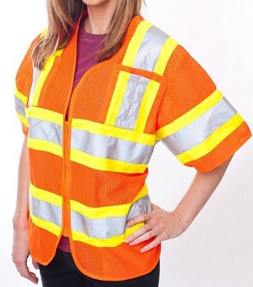 Premium Reflective Motorcycle Vest - Zippered Front - Orange - XXXL