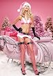Christmas 5Pc Miss Nutcracker Bra With Santa Hat, Garter Belt And G-String And Thigh High Stockings