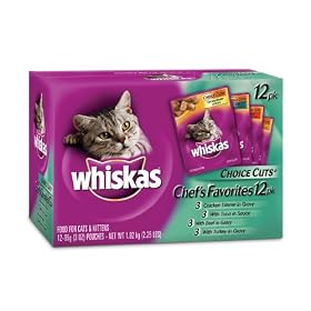 Whiskas Choice Cuts Chef's Favorites Variety Pack Food for Cats, 3-Ounce Pouches (Pack of 48)
