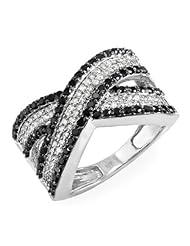 1.00 Carat (ctw) 10k White Gold Round Black & White Diamond Ladies Cocktail Right Hand Ring 1 CT