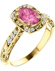 14K Yellow Gold 7.00x5.00mm Oval Cut Pink Sapphire and Diamond Ring -- LIFETIME WARRANTY