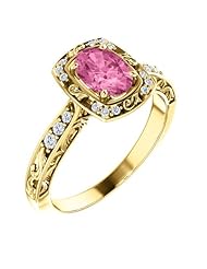 18K Yellow Gold 7.00x5.00mm Oval Cut Chatham Created Pink Sapphire and Diamond Ring -- LIFETIME WARRANTY