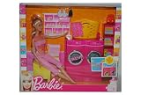 Barbie mit Waschmaschine als Set viel Zubehör für Barbiehaus und Wohnung Bad Möbel Waschzimmer Wäscherei Waschküche waschen Wäsche Puppe Barbiepuppe Haus Zimmer Wäschetrockner Trommel