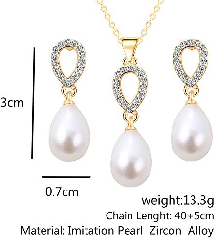 Finebijou New Jewelry Set Necklace Earrings with Pearl Accents Rhinestone Chain 40cm Extender 5cm (Yellow)