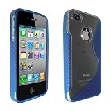 Blue And Clear Designer S-Line Silicone Gel Case Cover For Apple iPhone 4/4S With Screen Protector Film