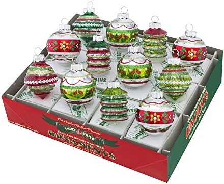 Radko Shiny Brite Holiday Splendor 12 Count Rounds & Shapes with Tinsel Glass Ornament