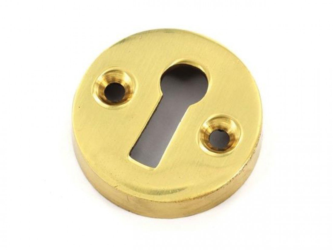 BRASSED VICTORIAN KEY LOCK PLATE OPEN ESCUTCHEON BRASS AND SILVER KEY