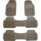 CAR TRUCK SUV VAN RUBBER FLOOR MATS SEMI CUSTOM FIT 4PCS FOR 3-ROWS ALL WEATHER IN COLOR TAN / BEIGE