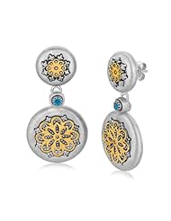 18K Yellow Gold and Sterling Silver Round Drop Earrings