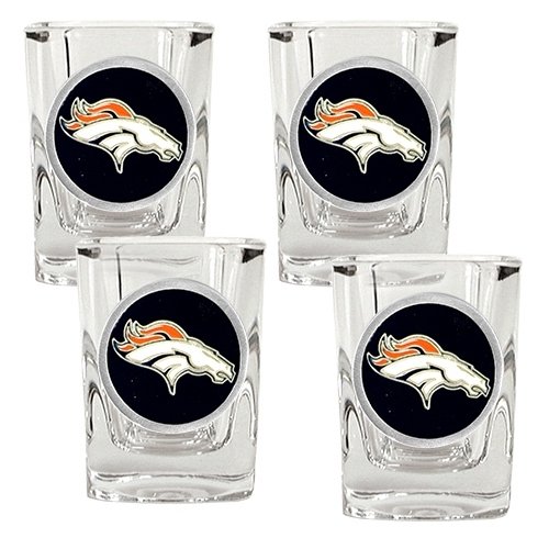 Sports NFL BRONCOS 4pc Square Shot Glass Set/Clear Glass